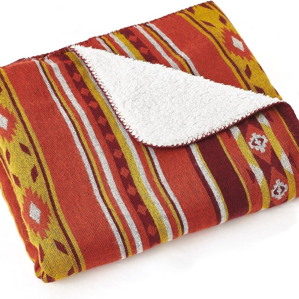 Patterned Throw Soft Sherpa Lining Blanket - image 5